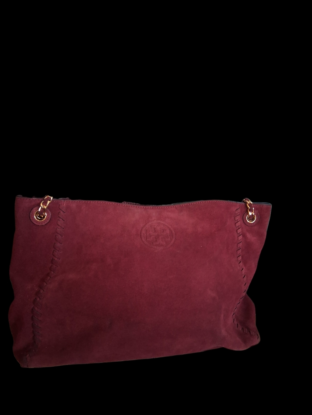 Tory Burch Burgundy Suede Shoulder Bag with Gold Hardware